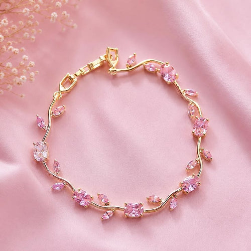 Tulip Pink Bracelet for Women & Girls.     Gold Plated Bracelet ✨