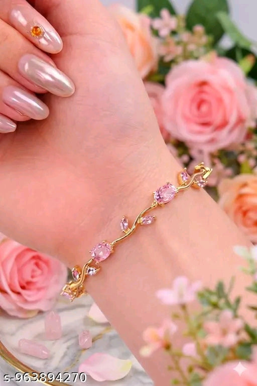 Tulip Pink Bracelet for Women & Girls.     Gold Plated Bracelet ✨