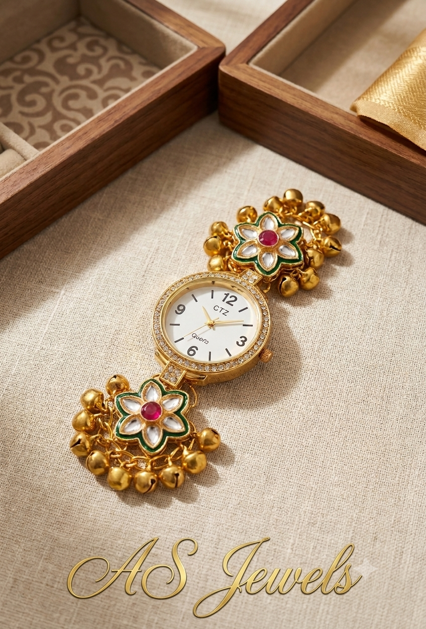 ✨Kashmiri Kundan Gold & Ruby Red Bracelet Watch For Women & Girls Ethnic Jewellery Watch ✨