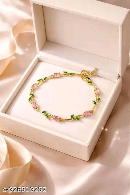 Tulip Pink Bracelet for Women & Girls.     Gold Plated Bracelet ✨