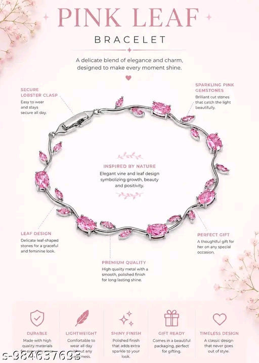 ✨Tulip  Pink Leaf Bracelet for Women & Girls ✨