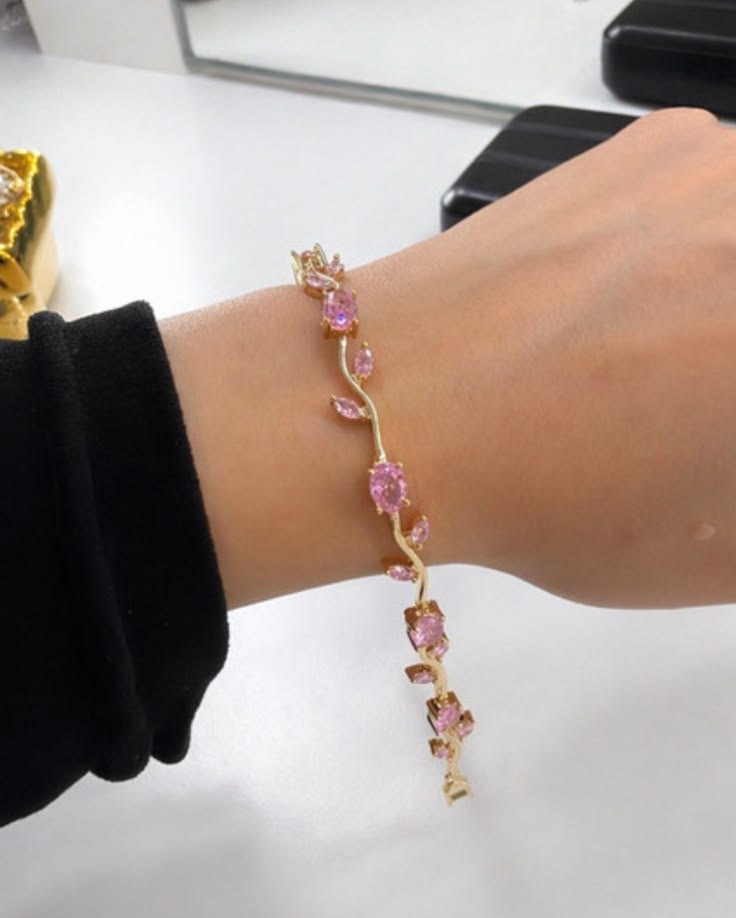 Tulip Pink Bracelet for Women & Girls.     Gold Plated Bracelet ✨