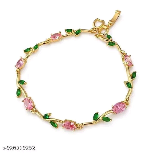 Tulip Pink Bracelet for Women & Girls.     Gold Plated Bracelet ✨