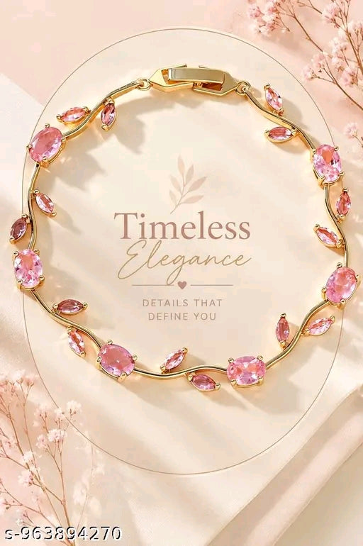 Tulip Pink Bracelet for Women & Girls.     Gold Plated Bracelet ✨