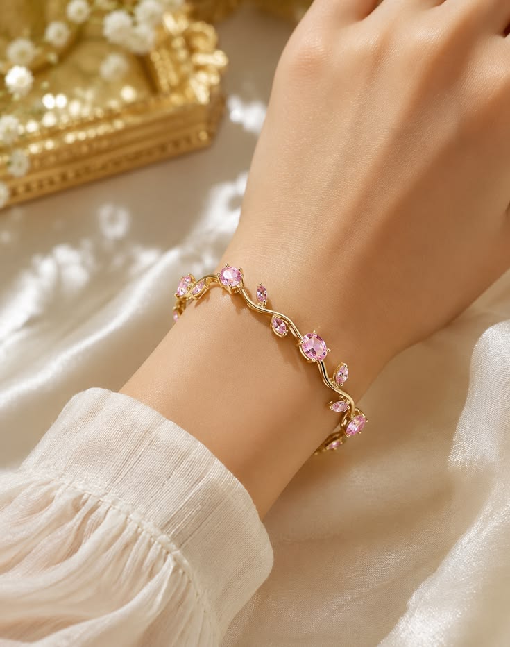 Tulip Pink Bracelet for Women & Girls.     Gold Plated Bracelet ✨