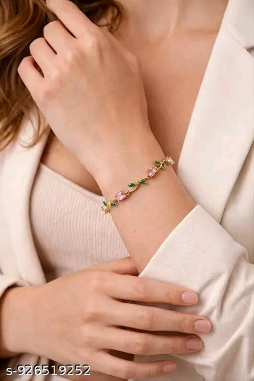 Tulip Pink Bracelet for Women & Girls.     Gold Plated Bracelet ✨