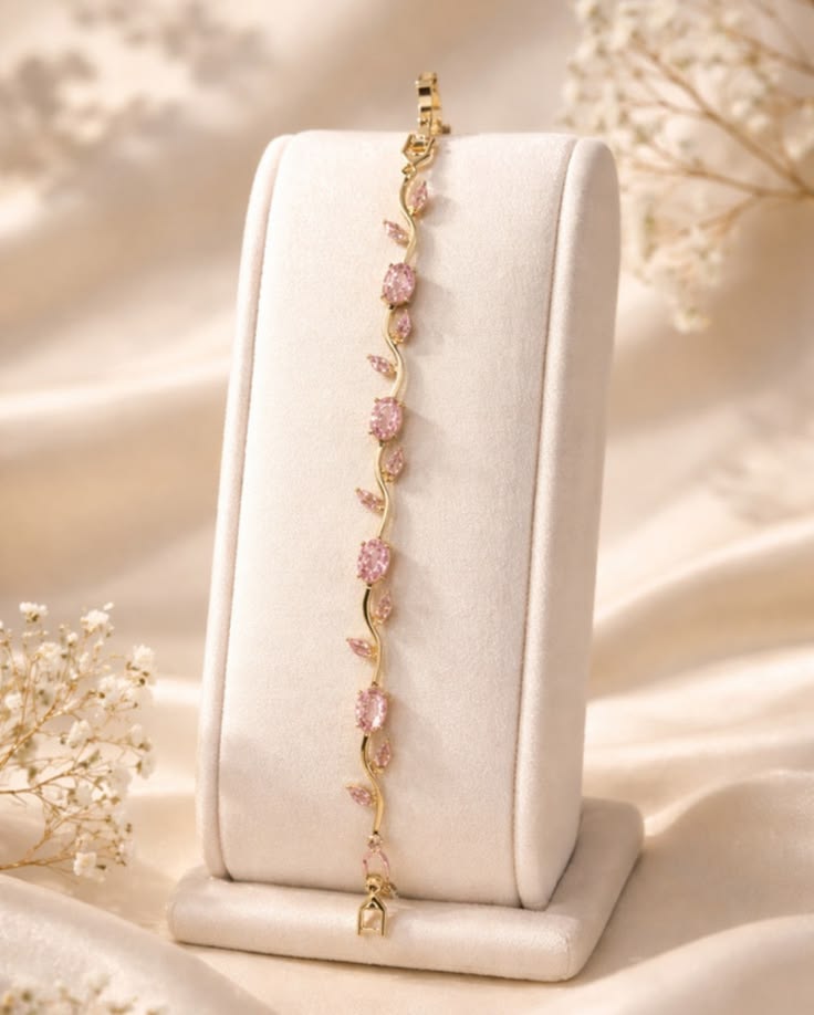 Tulip Pink Bracelet for Women & Girls.     Gold Plated Bracelet ✨